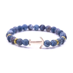Dark Blue Beaded Anchor Bracelet