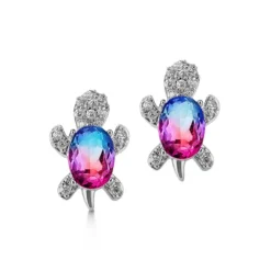 Blue & Purple Crystal Turtle Stud Earrings
