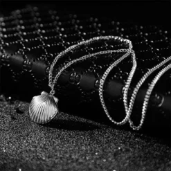 Silver Clam Shell Locket -Citrusreef Store clam sea shell locket necklace in silver 3