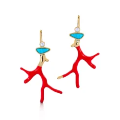 Red Enamel Coral Earrings