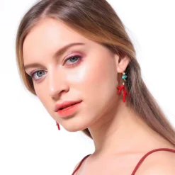 Red Enamel Coral Earrings 8 Red Enamel Coral Earrings -Citrusreef Store coral earrings red enamel 3