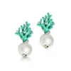 Pearl Coral Earrings With Green Enamel
