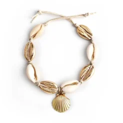 Gold Cowrie Anklet With Shell Charm