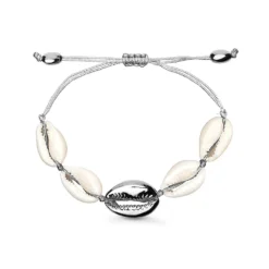 Natural Cowrie Shell Bracelet In Silver