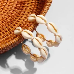 Cowrie Shell Hoop Earrings -Citrusreef Store cowrie shell hoop earrings 3