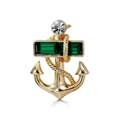Gold Anchor Brooch With Emerald Crystal