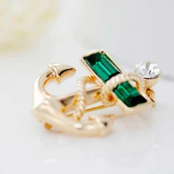 Gold Anchor Brooch With Emerald Crystal -Citrusreef Store gold anchor brooch with green stone 4