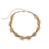 Gold Shell Necklace Choker -Citrusreef Store gold cowrie shell necklace brown cord 1