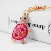 Crystal Sea Turtle Keyring 2 Crystal Sea Turtle Keyring -Citrusreef Store gold turtle keychain pink rhinestones 1