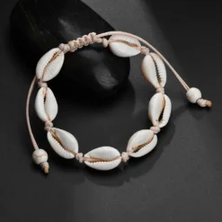 Cowrie Shell Anklet On Cream Cord -Citrusreef Store natural cowrie shell anklet cream cord 2