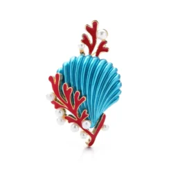 Shell & Coral Brooch