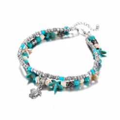Layered Turtle And Starfish Anklet