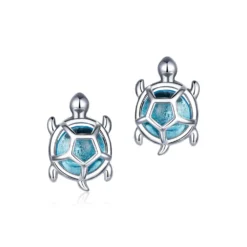 Silver Sea Turtle Earrings With Glass