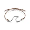 Ocean Wave Anklet On Cord -Citrusreef Store silver wave anklet on brown cord