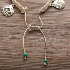 Woven Wave Anklet With Beach Charms -Citrusreef Store silver wave anklet with beach charms 5