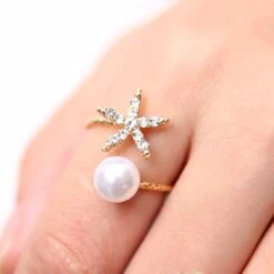 Citrusreef Store 28 Citrusreef Store -Citrusreef Store starfish and pearl ring in gold 2